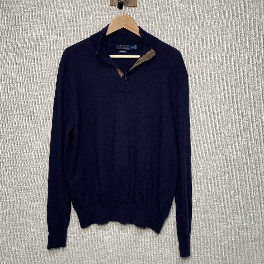 Polo Ralph Lauren Sweater 2XL 1/4 Button Extra Fine Merino Wool Navy Preppy